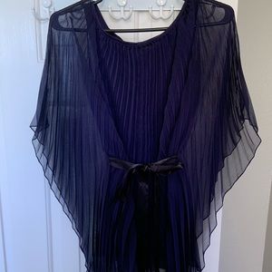 Navy Blue Butterfly Sleeve Blouse